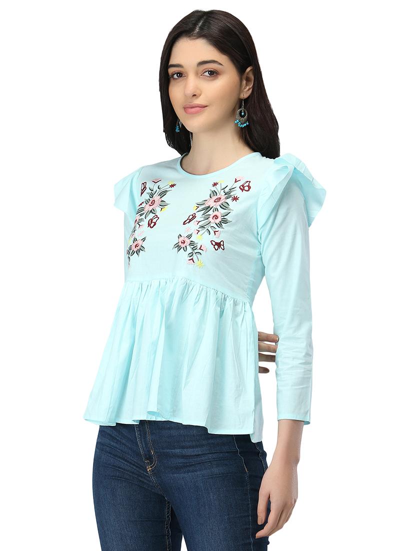 floral embroidered peplum top - 17582174 - Standard Image - 1