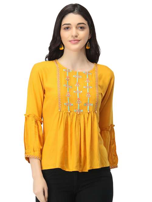 round neck embroidered top - 17582194 - Standard Image - 0