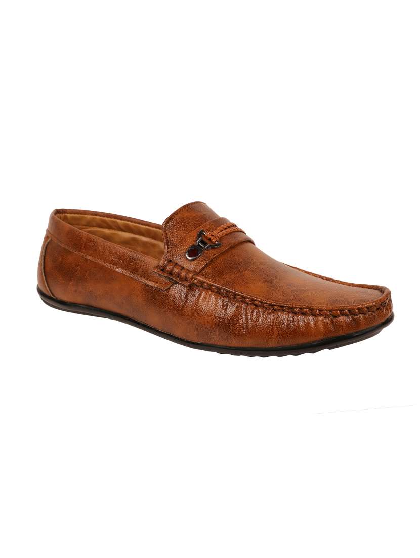 tan synthetic slip on loafers