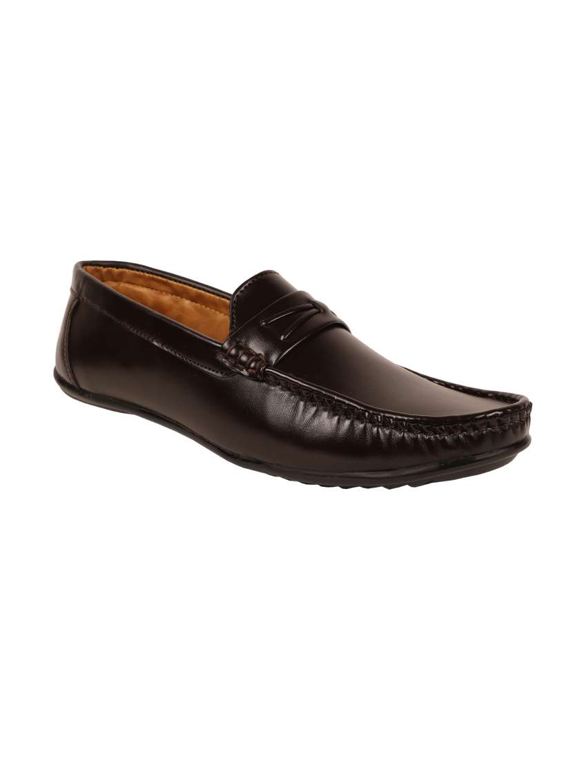 brown synthetic slip on loafers