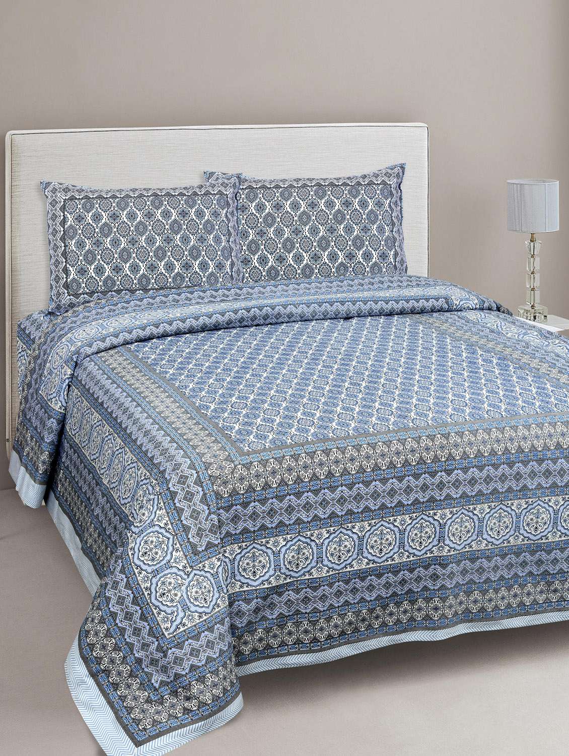 jaipurfabric jaipuri print cotton bedsheet with two pillow covers king size 210 tc ethnic charm purple double bedsheet