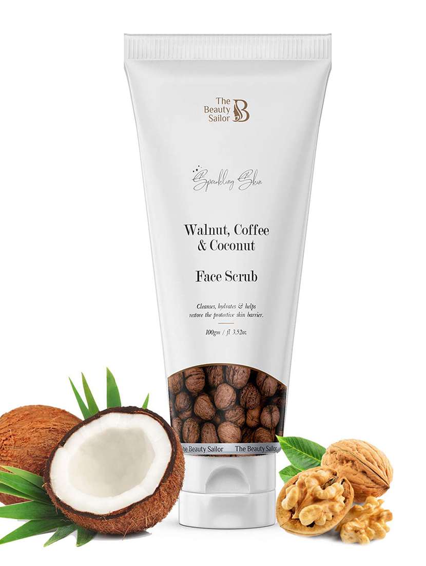 the beauty sailor walnut, coffee & coconut face scrub for dead skin & blackheads removal, whitens by removing tan - 100 gm