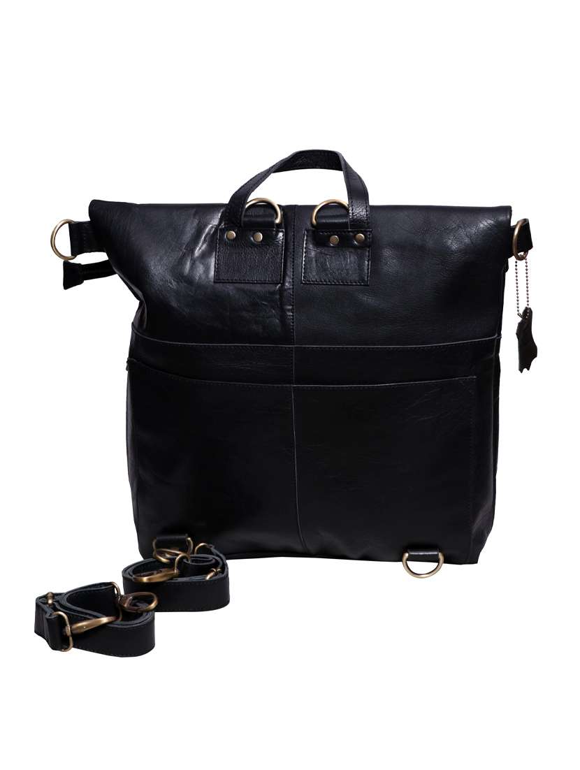 black leather utility backpack