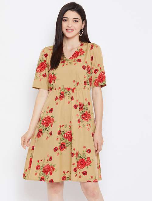brown crepe fit & flare dress - 17583854 -  Standard Image - 0