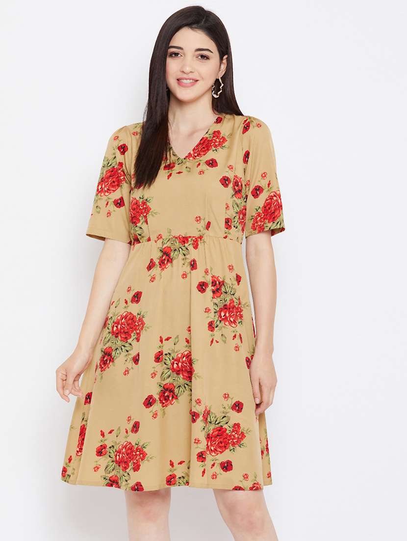 brown crepe fit & flare dress - 17583854 -  Zoom Image - 0