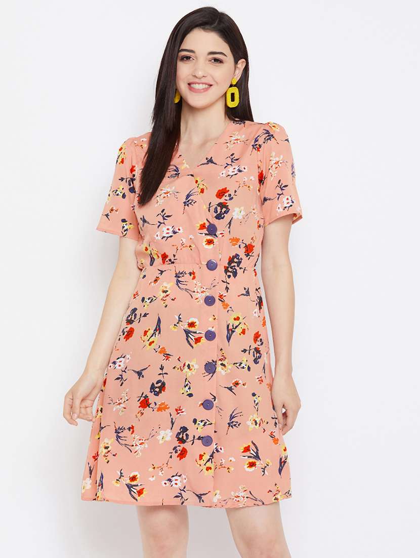 peach crepe fit & flare dress - 17583855 - Zoom Image - 0