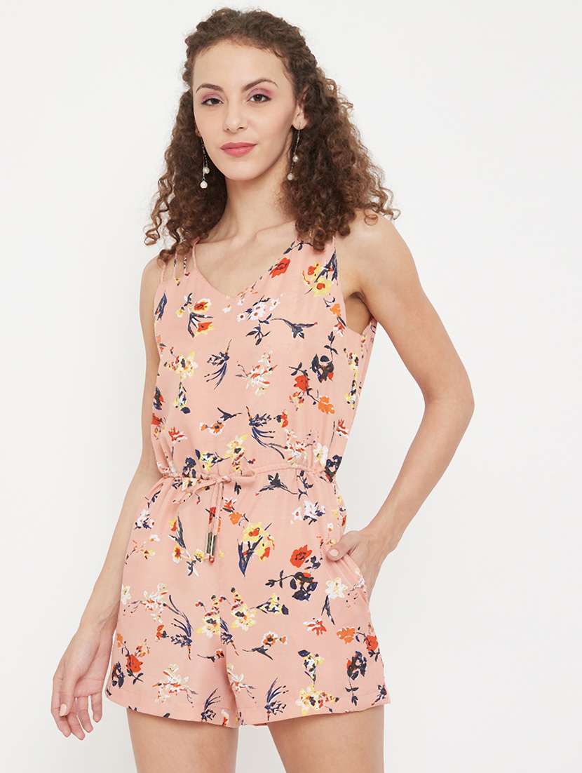 drawstring waist floral romper 