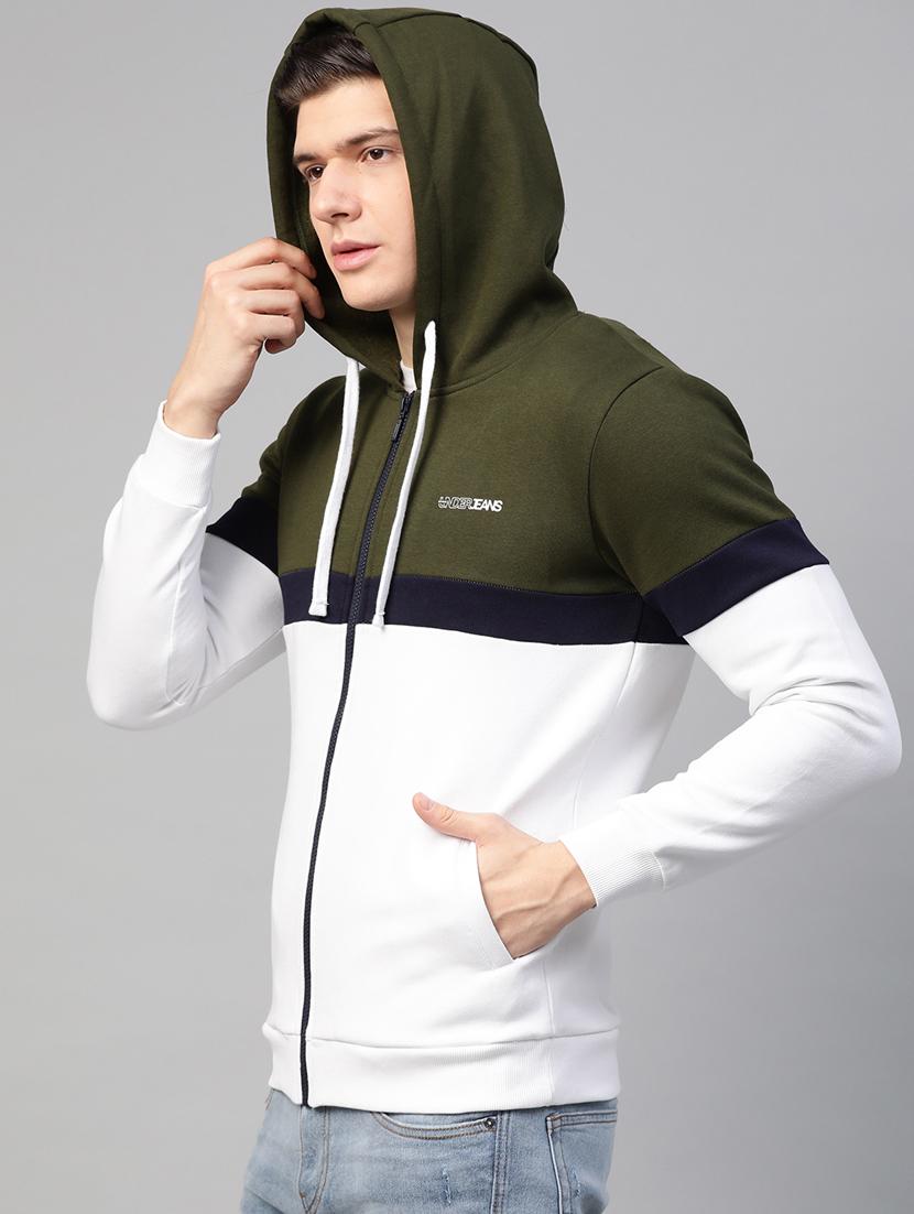 olive green color block cut & sew sweatshirt - 17584165 -  Standard Image - 1