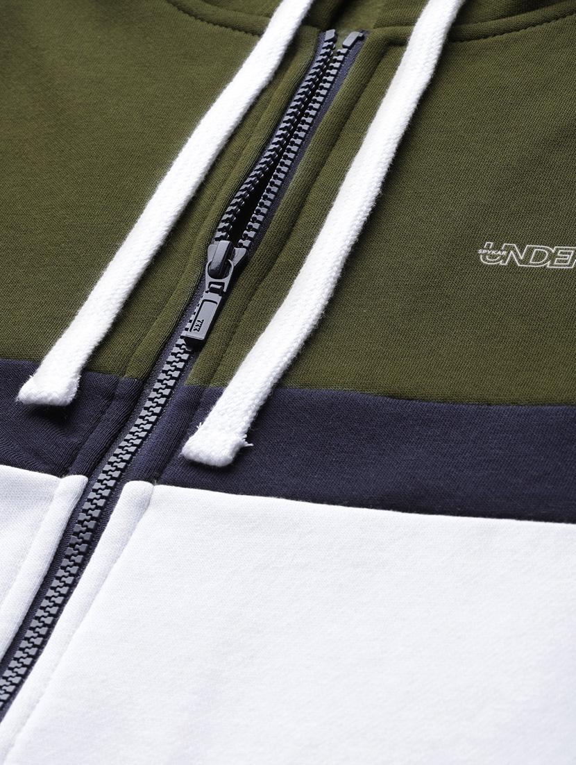 olive green color block cut & sew sweatshirt - 17584165 - Standard Image - 4