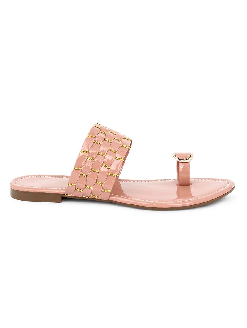 pink leatherette slip on kolhapuris - 17584948 - Standard Image - 1