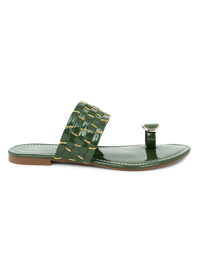 green synthetic slip on kolhapuris - 17584949 - Standard Image - 1
