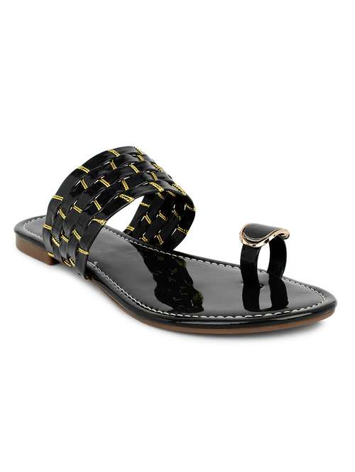 black synthetic slip on kolhapuris - 17584950 - Standard Image - 0