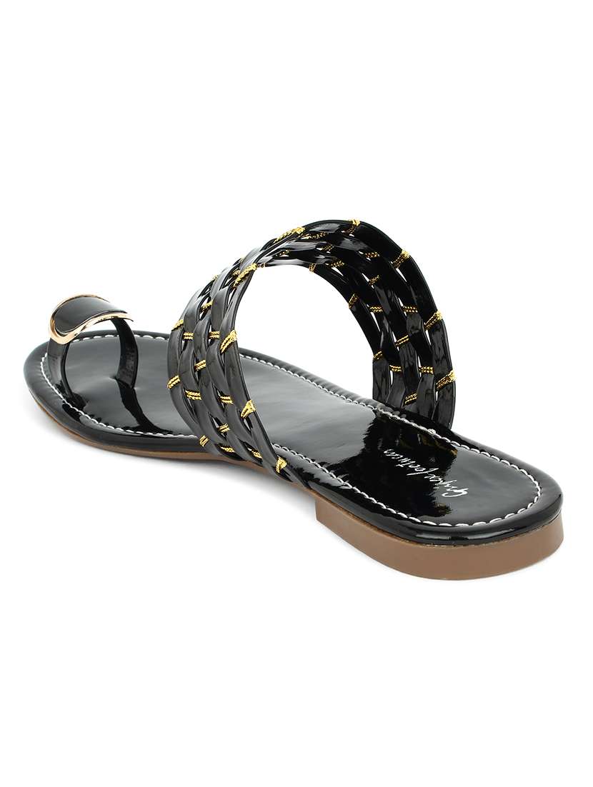 black synthetic slip on kolhapuris - 17584950 -  Standard Image - 1