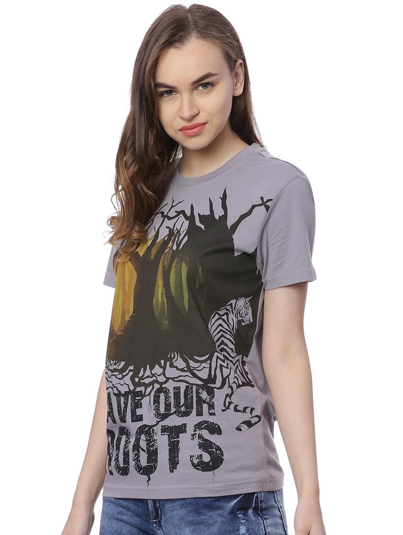 women's front print round neck t-shirt - 17585187 - Standard Image - 1