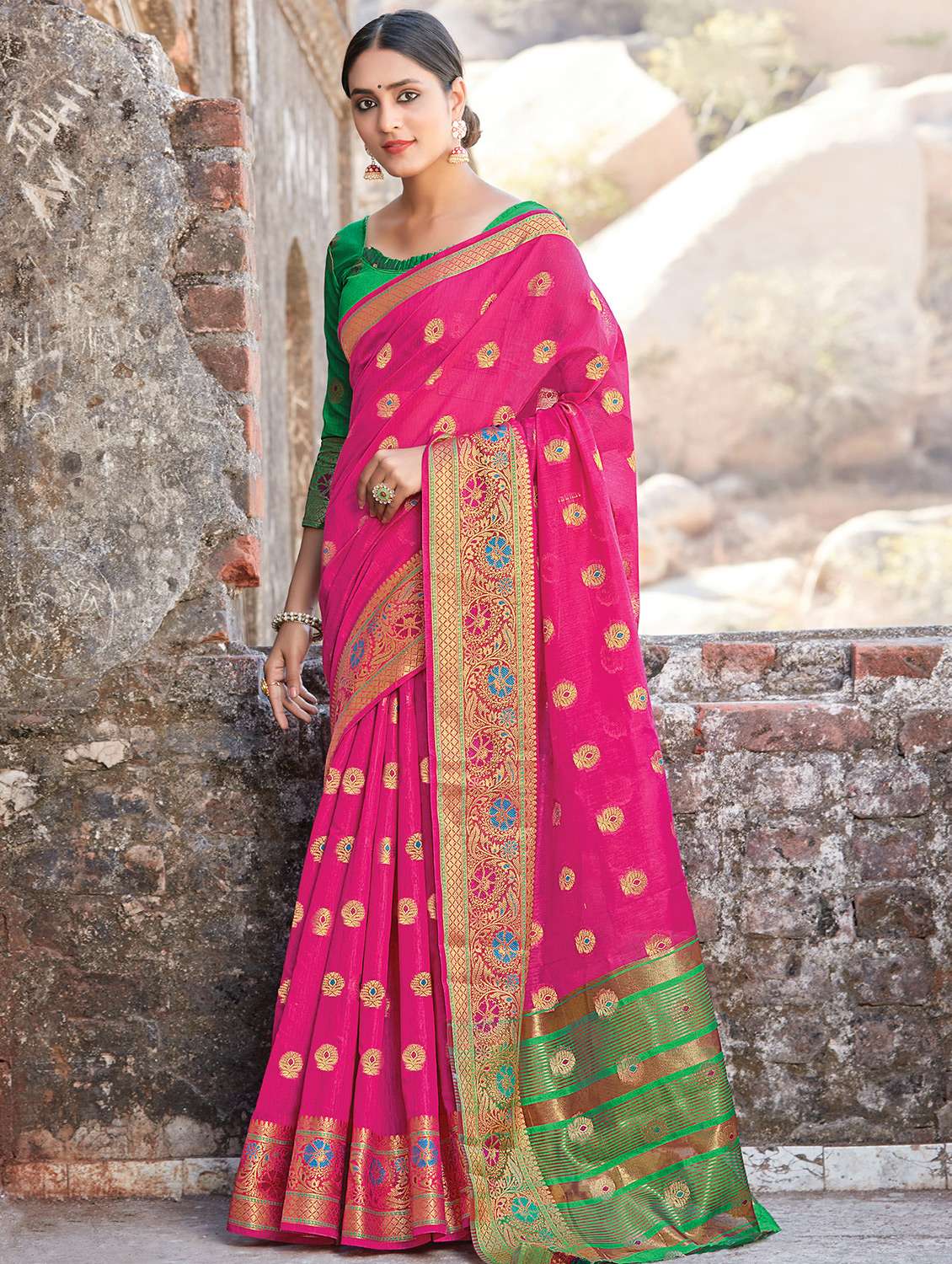 women's self design pink colored saree