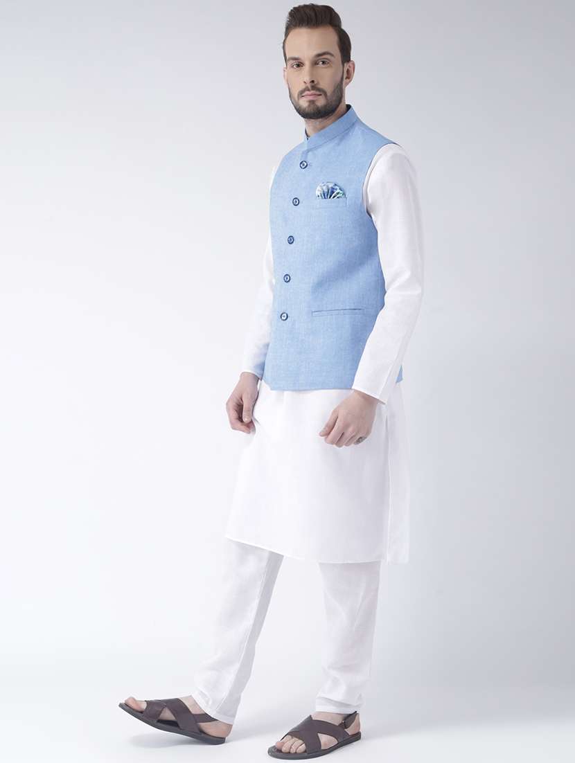 white kurta pyjama set with pink solid nehru jacket - 17585688 -  Standard Image - 1