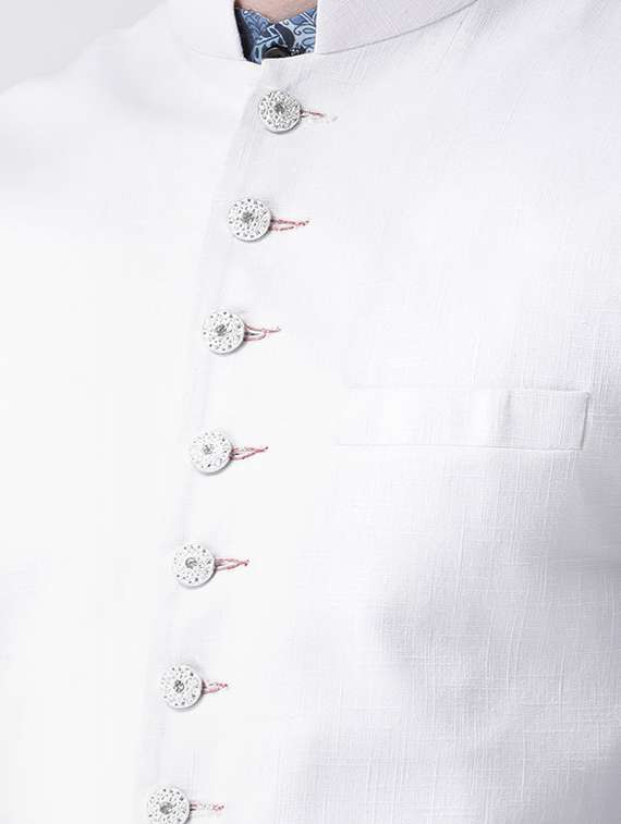 blue printed kurta pyjama set with white solid nehru jacket - 17585704 -  Standard Image - 4