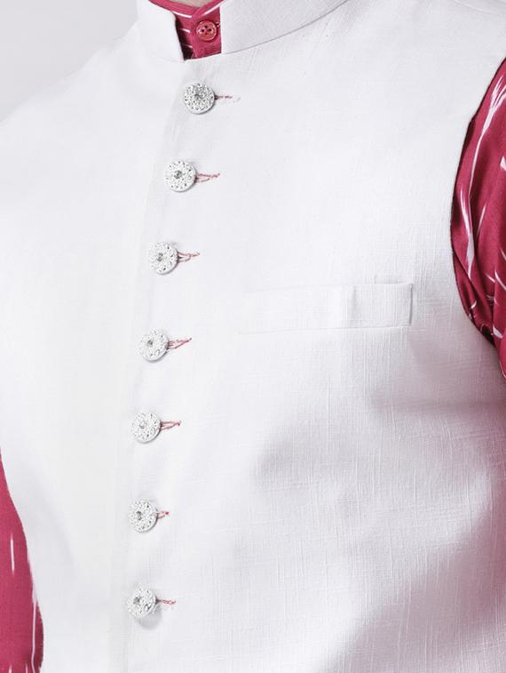 pink printed kurta pyjama set with white solid nehru jacket - 17585713 - Standard Image - 4