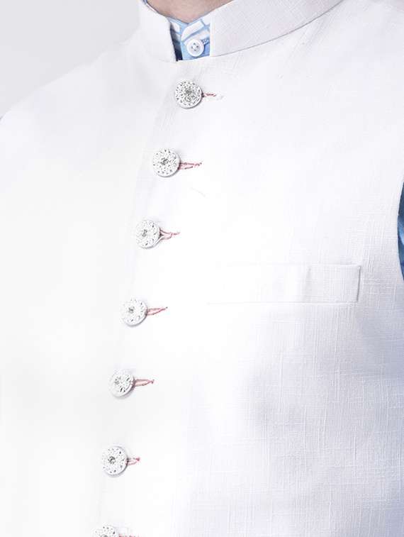 blue printed kurta pyjama set with white solid nehru jacket - 17585719 -  Standard Image - 4