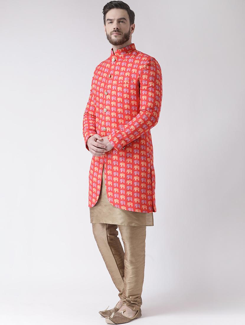 peach printed sherwani set - 17585734 -  Standard Image - 1
