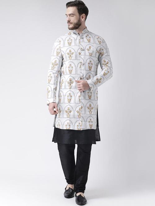 white printed sherwani set - 17585739 -  Standard Image - 0