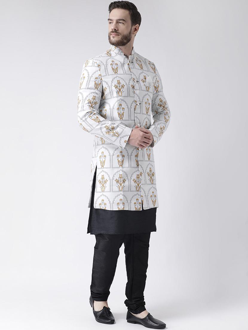 white printed sherwani set - 17585739 - Standard Image - 1