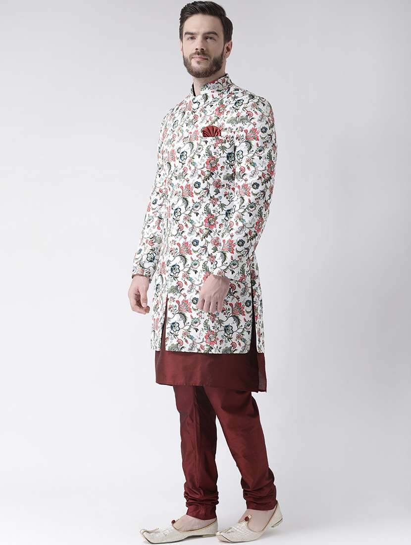 white floral print sherwani set - 17585744 -  Standard Image - 1