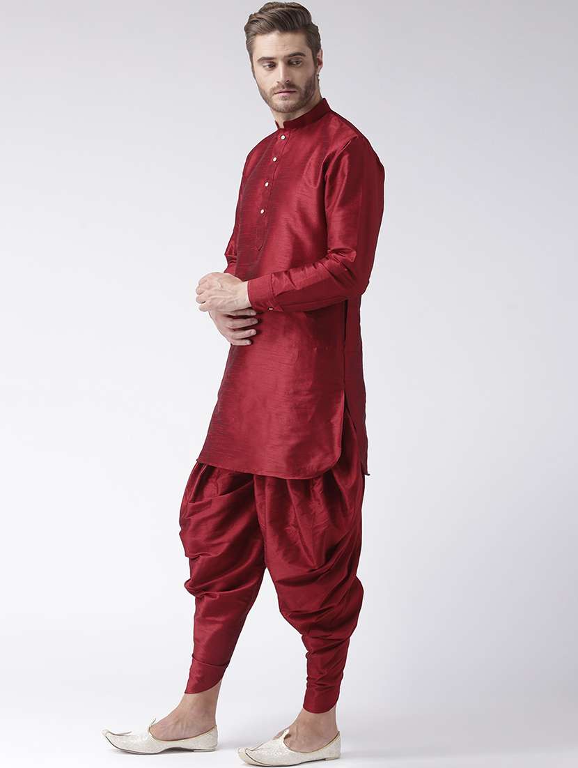 maroon dupion dhoti kurta set - 17585753 -  Standard Image - 1