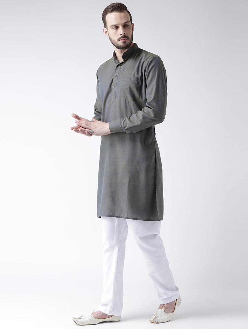 olive green solid kurta pyjama set - 17585763 -  Standard Image - 1
