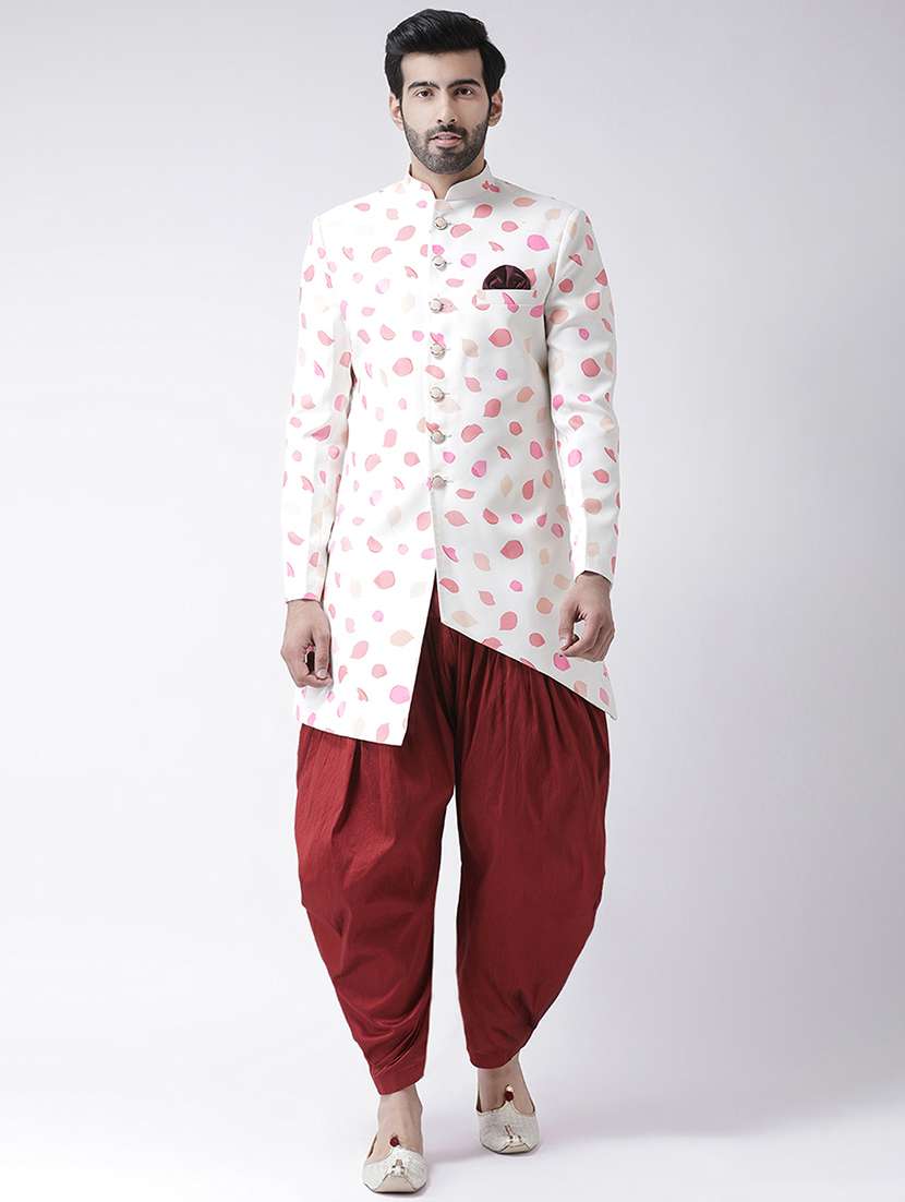 white printed sherwani set