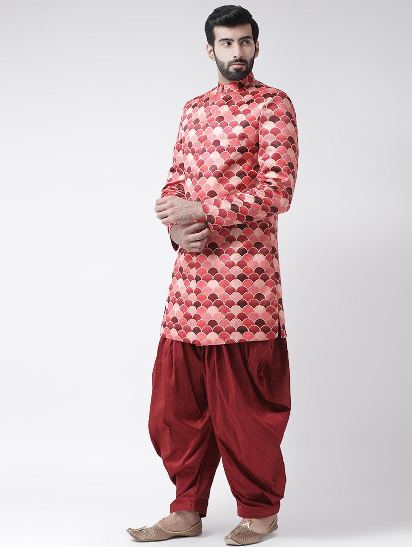 red printed sherwani set - 17585886 -  Standard Image - 1