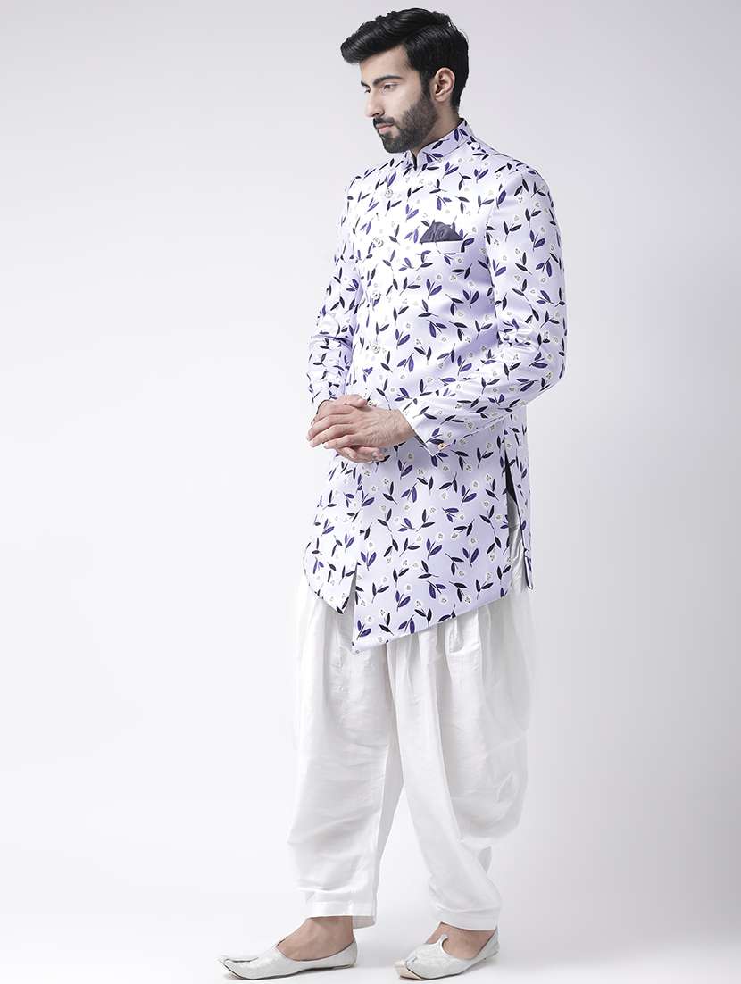 white printed sherwani set - 17585887 -  Standard Image - 1