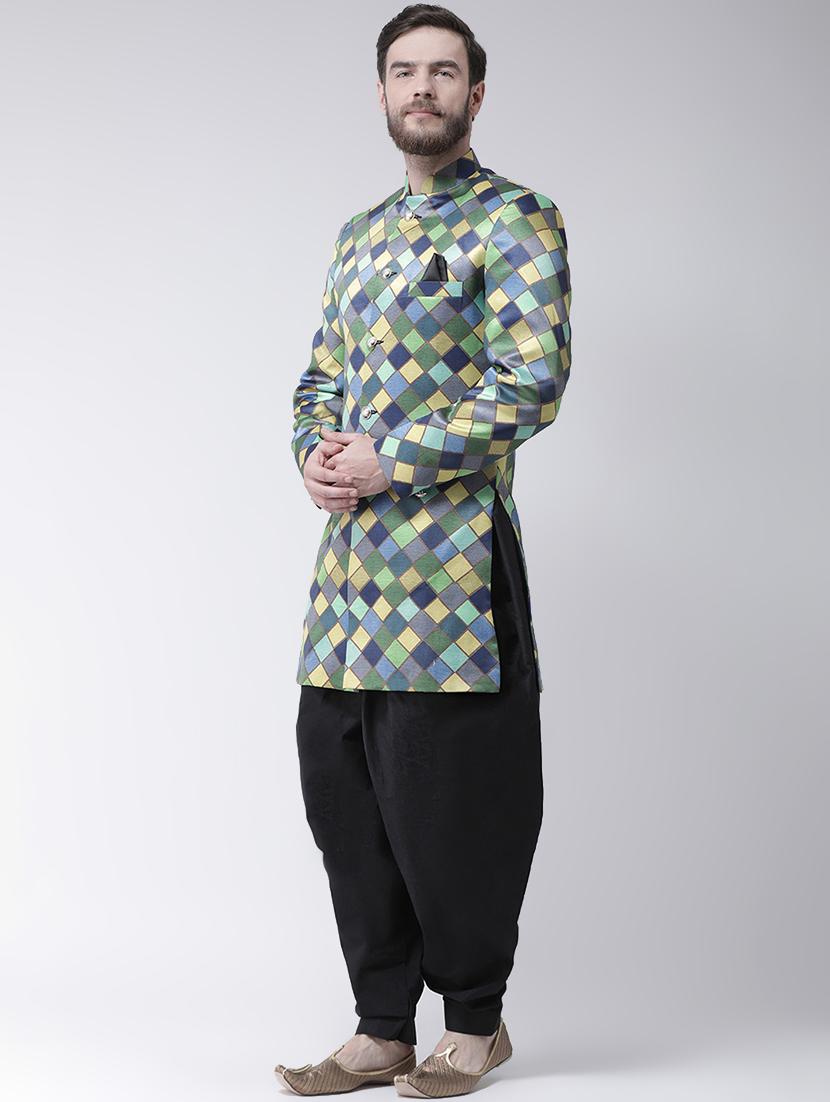 green checkered sherwani set - 17585895 -  Standard Image - 1