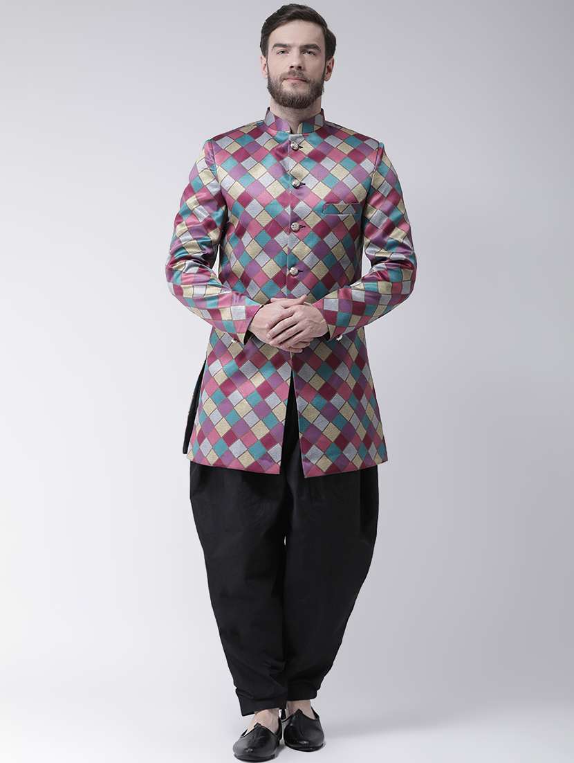 multicolored checkered sherwani set - 17585898 -  Zoom Image - 0