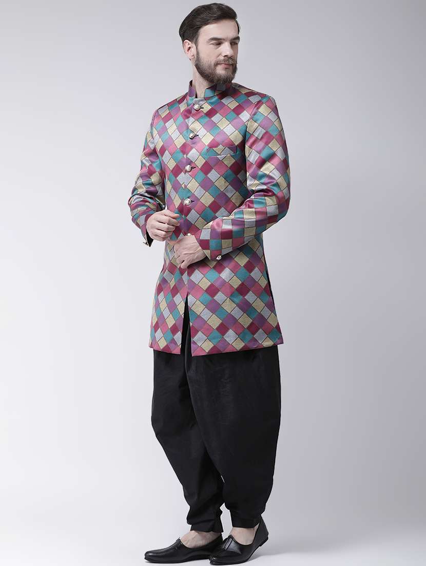 multicolored checkered sherwani set - 17585898 - Standard Image - 1