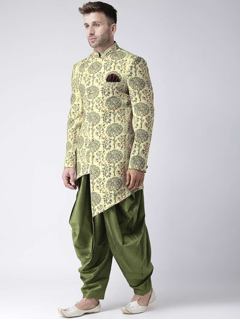yellow floral print sherwani set - 17585904 - Standard Image - 1