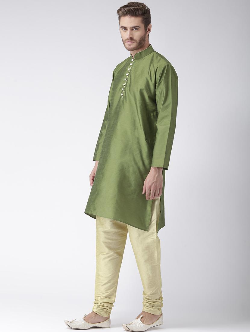 olive green solid kurta pyjama set - 17585909 - Standard Image - 1