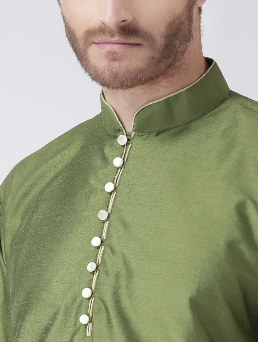 olive green solid kurta pyjama set - 17585909 - Standard Image - 4