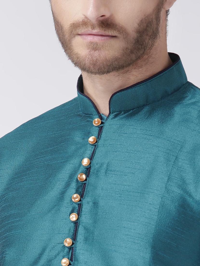 teal solid kurta pyjama set - 17585917 - Standard Image - 4