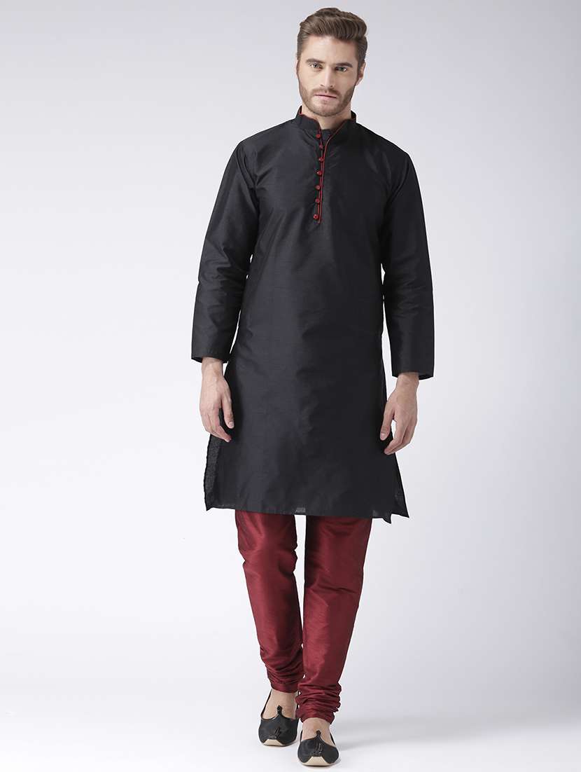 black solid kurta pyjama set - 17585919 -  Zoom Image - 0