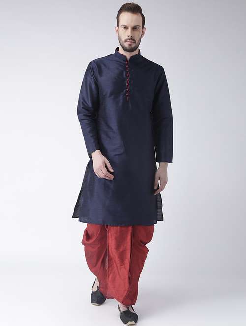 navy blue solid dhoti kurta set - 17585920 - Standard Image - 0