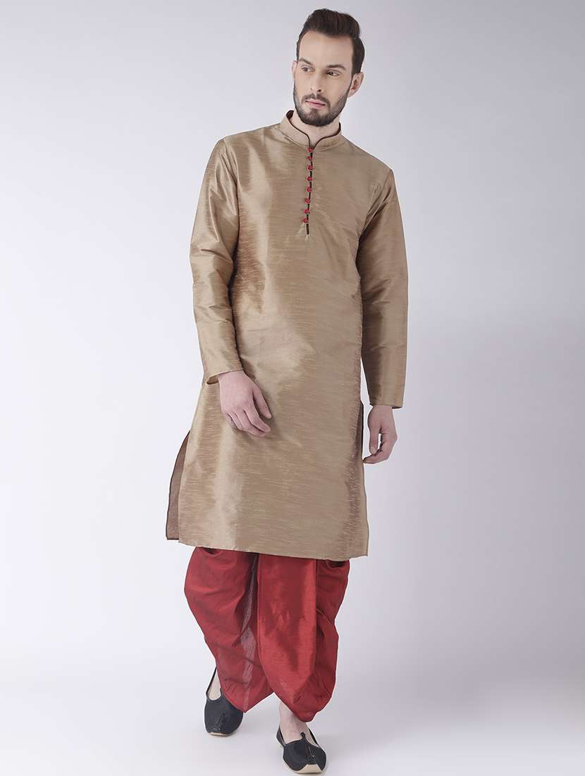 beige solid dhoti kurta set - 17585921 - Zoom Image - 0