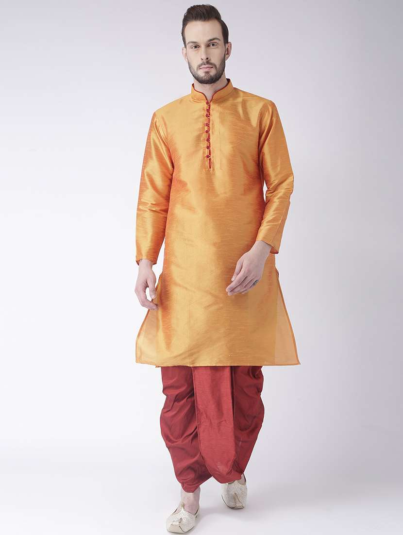 orange solid dhoti kurta set 