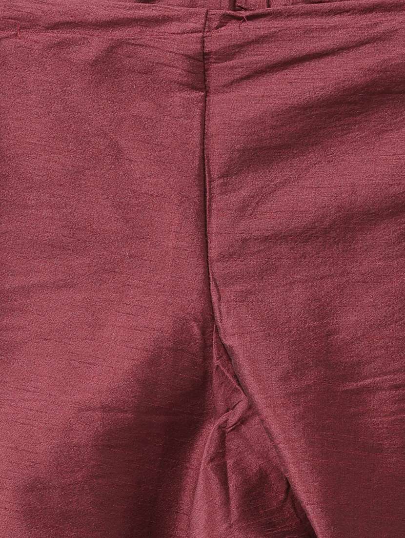 maroon solid kurta pyjama set with yellow printed nehru jacket - 17585934 - Standard Image - 4