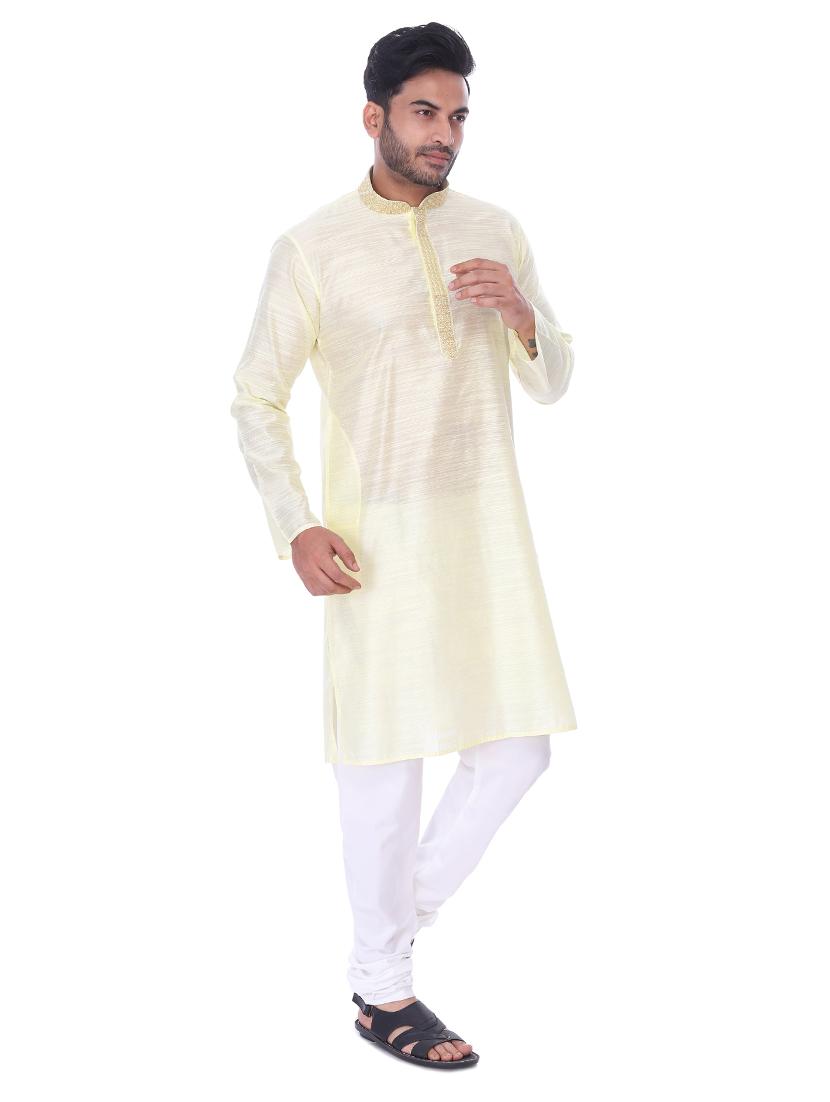 cream solid kurta pyjama set with embroidered neckline - 17585997 - Standard Image - 1