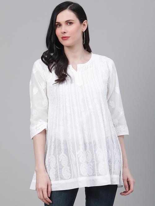 women notch neck chikankari kurti - 17586618 - Standard Image - 0