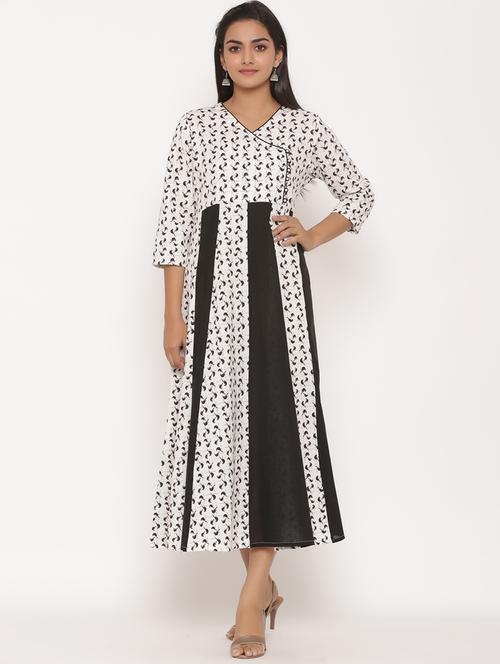 white printed anarkali kurta - 17586872 -  Standard Image - 0