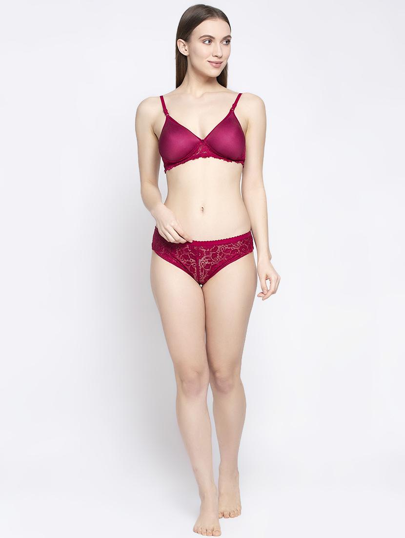 maroon polyester bra and panty set - 17586948 - Standard Image - 4