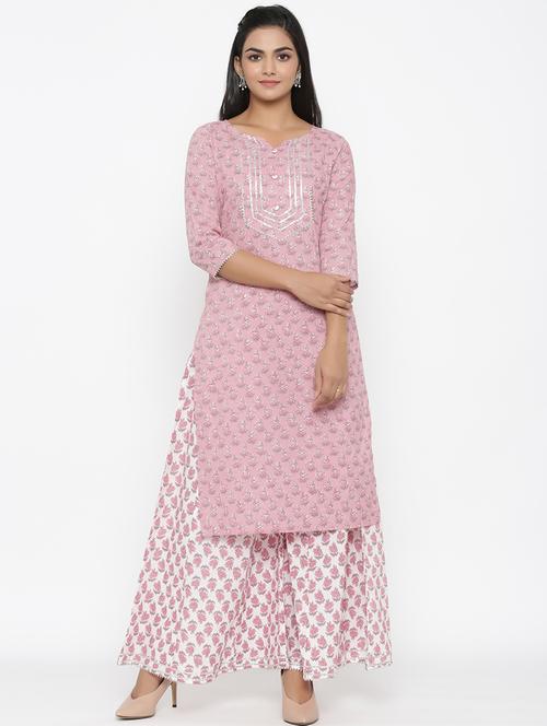 pink cotton kurta palazzo set - 17587065 - Standard Image - 0