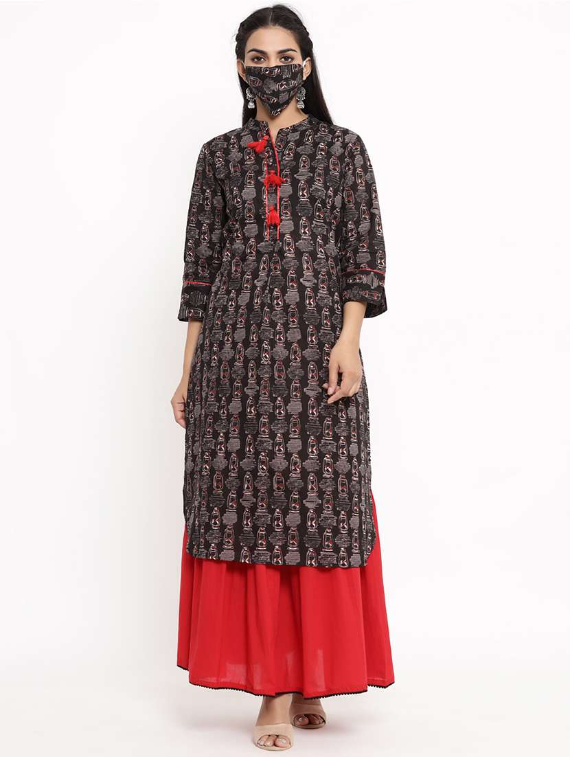 black cotton kurta skirt  set